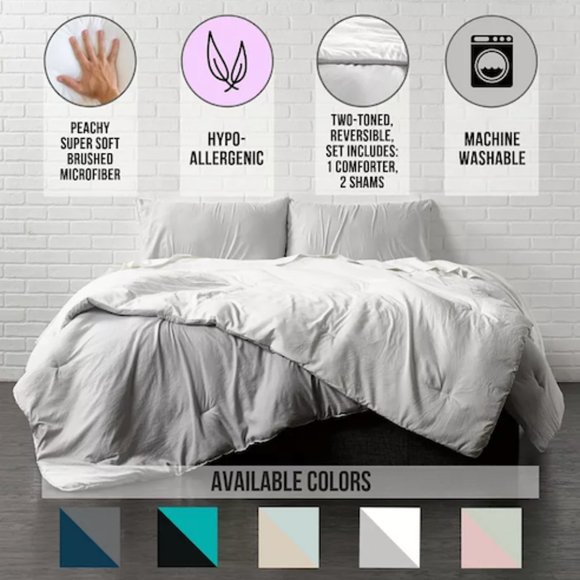 NWT Reversible Brushed Microfiber Down-Alternative Comforter & Sham Set - Twin - Picture 2 of 11